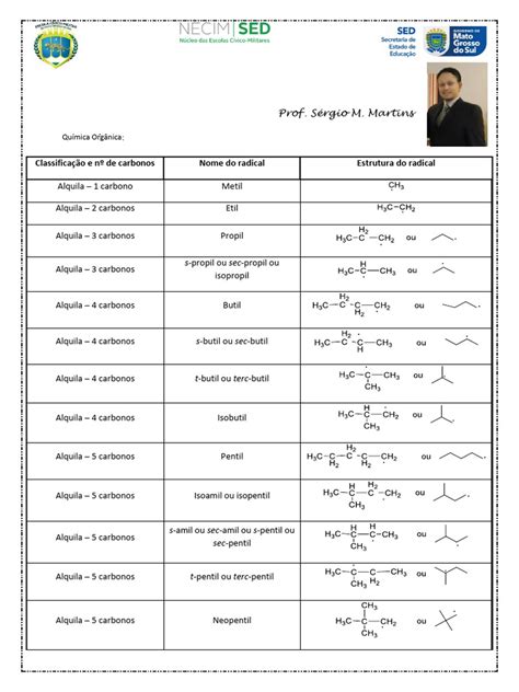 Radicais Da Quimica Organica - Nomenclatura de Radicais Orgânicos | PDF | Radical (Química) | Química ...