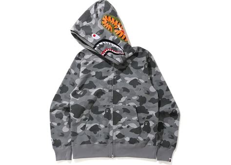 Bape Color Camo Shark Wide Full Zip Double Hoodie Gray Mens Ss21 Us