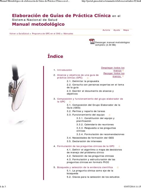 Manual Metodológico De Elaboración De Guías De Práctica Clínica En El