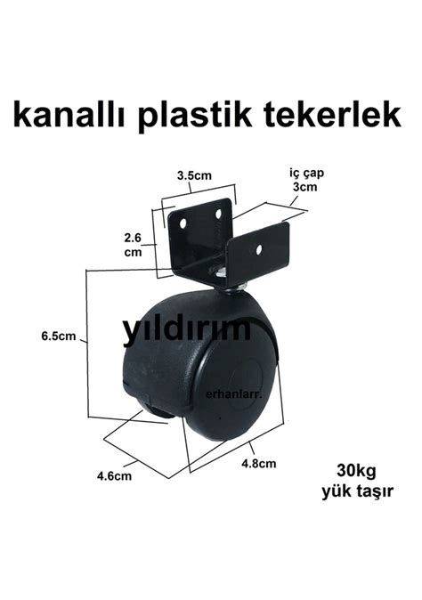 Sehpa Tekerlek Masa Teker Kanallı Küçük Boy Plastik Siyah Tekerle