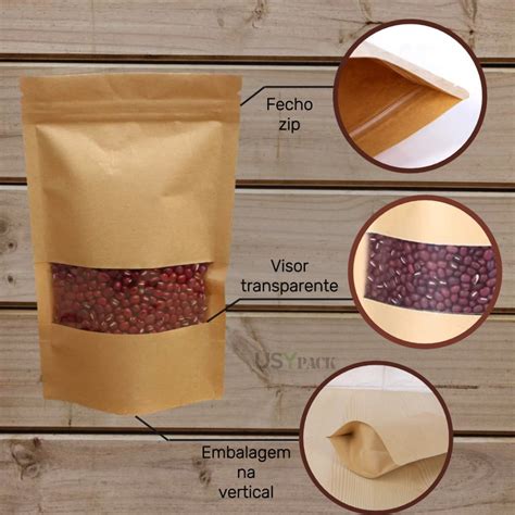 Saquinho Saco Stand Up Pouch Kraft Visor H Rmetico Para Alimentos