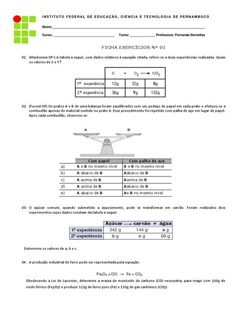 Exercícios De Leis Ponderais - Exercícios sobre Leis Ponderais | PDF | Dióxido de carbono | Ferro
