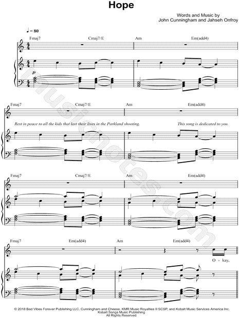 Xxxtentacion Hope Sheet Music In A Minor Transposable Download And Print Sku Mn0241330