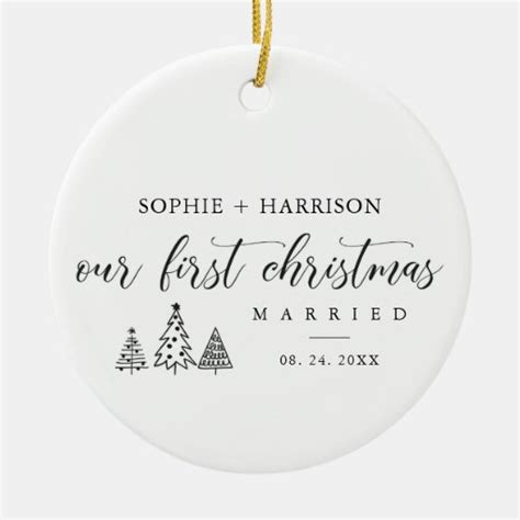 Our First Christmas Married With Name And Date Ceramic Ornament Zazzle