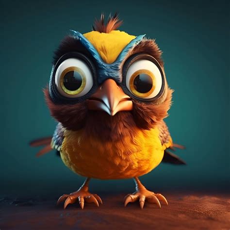 Premium Photo | Cute cartoon bird with big eyes on dark background 3d ...