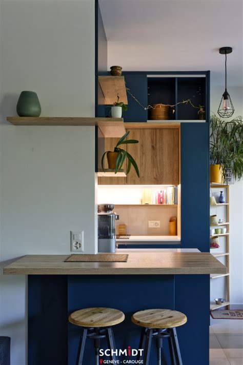 Cuisine Bleue Et Bois Et Rangements Sur Mesure Pour Ce Relooking D