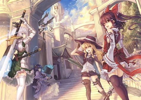 Wallpaper Fantasy Art Long Hair Anime Girls Wings Hat Weapon