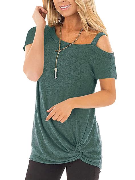 Selfieee Selfieee Womens Summer Casual Cold Shoulder Short Sleeve