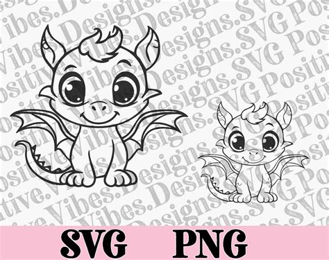 Cute Baby Dragon Svg Png Fantasy Dragon Svg Dragon Outline Etsy