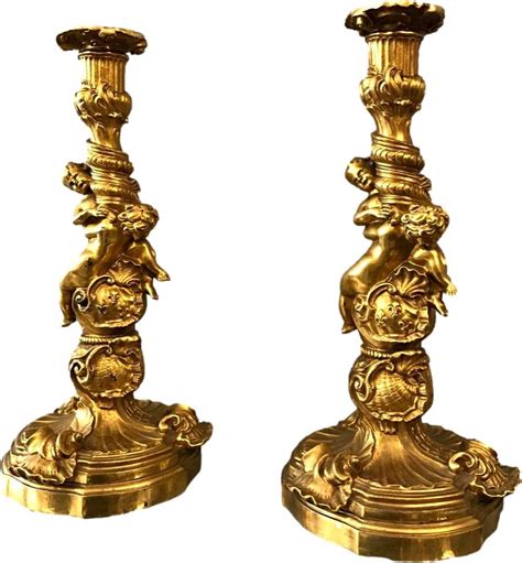 Paire En Flambeaux Louis Xv En Bronze Dor D Poque Me Bougeoirs