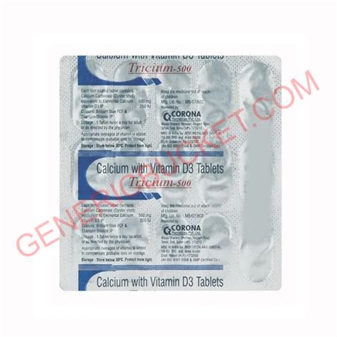 Tricium 500 Tablet Vitamin D3 Cholecalciferol Genericbucket