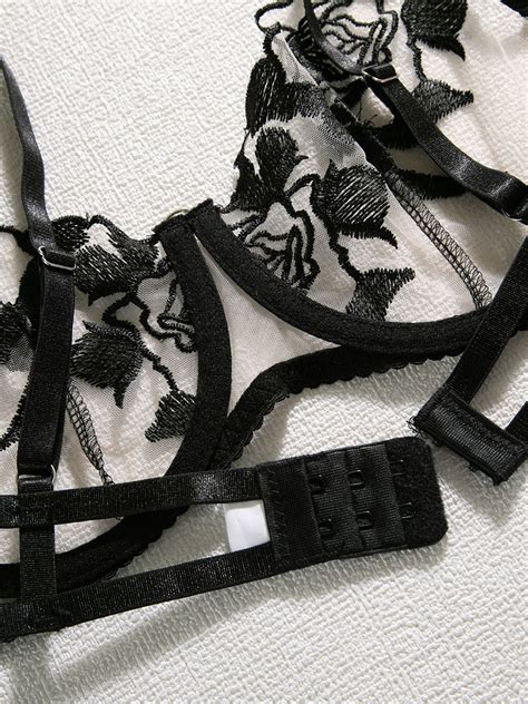 Lingerie Bras Black Lace 3 Piece Bra For Woman Milanoo