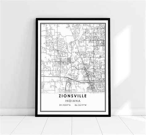 Zionsville Indiana Map Print Poster Canvas Zionsville Indiana City Map ...