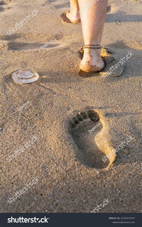 Vertical Image Barefoot Womans Feet Walking Stock Photo 2179372977