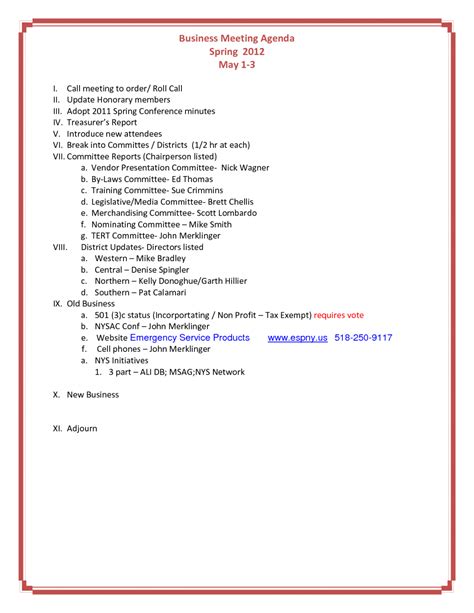 Church Business Meeting Agenda Template