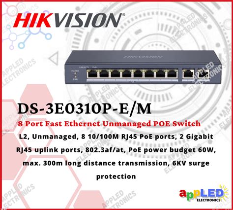 Hikvision Ds 3e0310p Em 8 Port Fast Ethernet Unmanaged Poe Switch