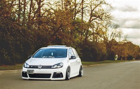 Wallpaper Volkswagen White Wheels Golf Tuning Germany Low R32