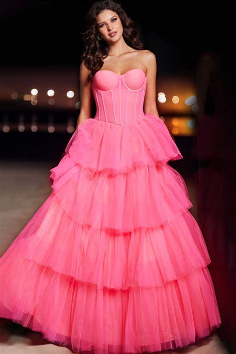 Hot Pink Jovani 37062 Strapless Corset Prom Dress For 766 0 The