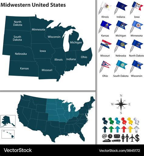 Map midwestern united states Royalty Free Vector Image