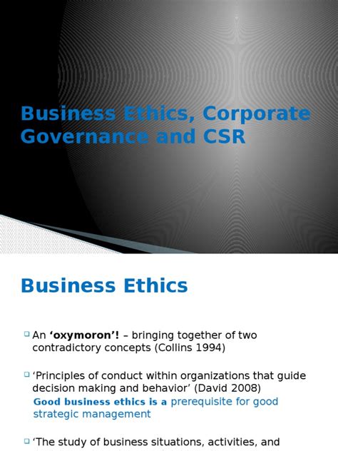 Lecture 2 Business Ethics Corporate Governance And Csr Pdf Corporate