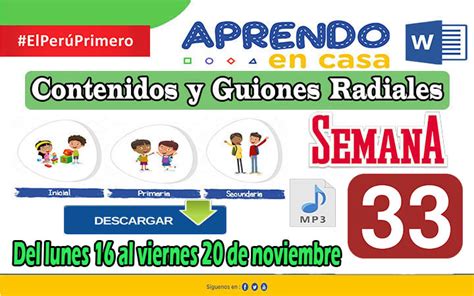 SEMANA 33 APRENDO EN CASA PROGRAMAS RADIALES Sesiones Guiones Y