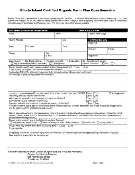 Rico Form 102 Download Printable Pdf Or Fill Online Rhode Island Certified Organic Farm Plan