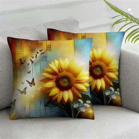 Ulloord Butterfly Sunflower Decorative Throw Pillow Covers Square Cover