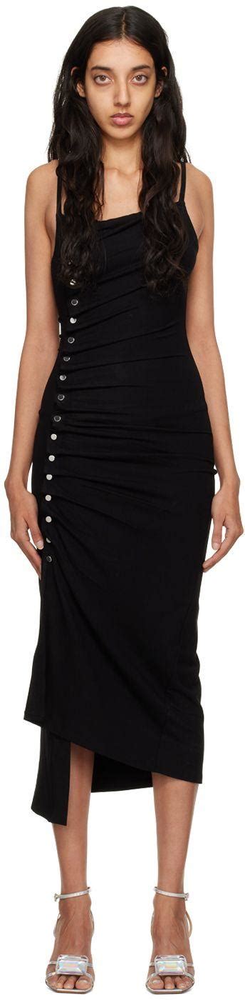 Paco Rabanne Black Gathered Midi Dress Lyst