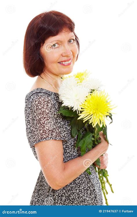 Smiling Woman With Flowers Royalty Free Stock Photography - Image: 21947637