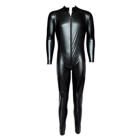 Combinaison Catsuit En Faux Cuir Noir Pour Homme Lingerie Sexy En