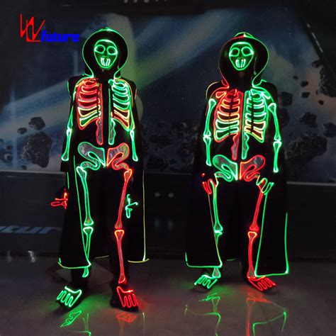 2021 New Led Light Up Skeleton Costumes Glowing Halloween Party Light