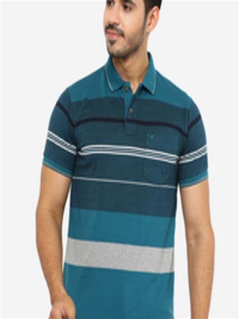 Buy Greenfibre Men Green And Blue Printed Polo Collar Slim Fit T Shirt