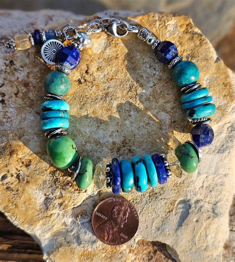 RARE Turquoise Lapis Bracelet Boho Gemstone Bracelet Handmadebyjoy