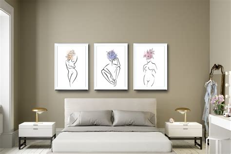 Flower Naked Woman Line Art Set Abstract Woman Body Line Etsy Canada