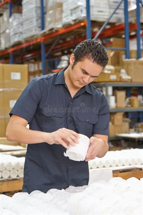 Worker Working On Packing Line In Factory Stock Photo Image Of