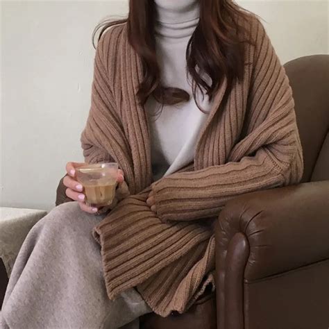 Korean Winter Women Loose Long Sleeve Knit Sweater Cardigan Coat Thick