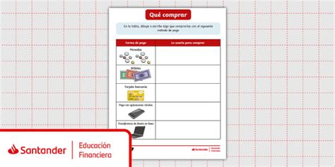 FREE Educación Financiera Santander Ficha Qué comprar Twinkl