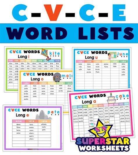 Cvce Words List Superstar Worksheets