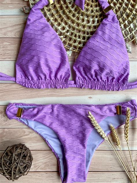 Bikini Halter Lila Texture Van Mystical Swimwear