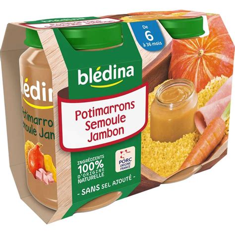 Petit pot potimarrons semoule jambon dès 6 mois Blédina 2 x 200 g