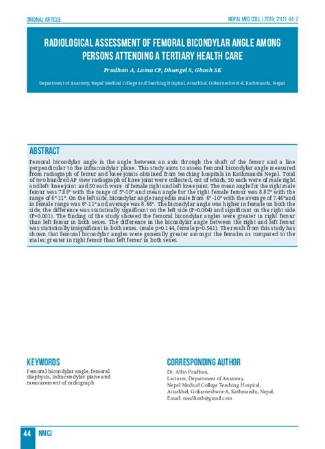 Pdf Radiological Assessment Of The Femoral Bicondylar Angle In A