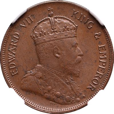 1 Cent 1908 Edward VII Straits Settlements NGC MS 63 BN Jongeling