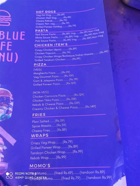 Menu at The Blue Cafe, Siliguri