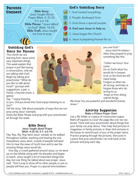 Jesus Taught About Prayer Parents Connect Page - Children's Bible Activities | Sunday School ...