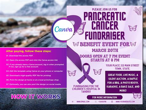 Pancreatic Cancer Fundraiser Flyer Editable Canva Template Us Letter