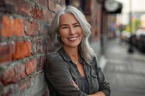 Premium Photo Woman Leaning Against Brick Wall