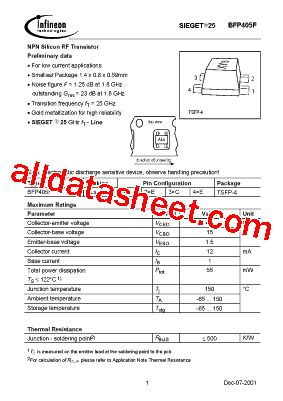 Bfp F Datasheet Pdf Infineon Technologies Ag