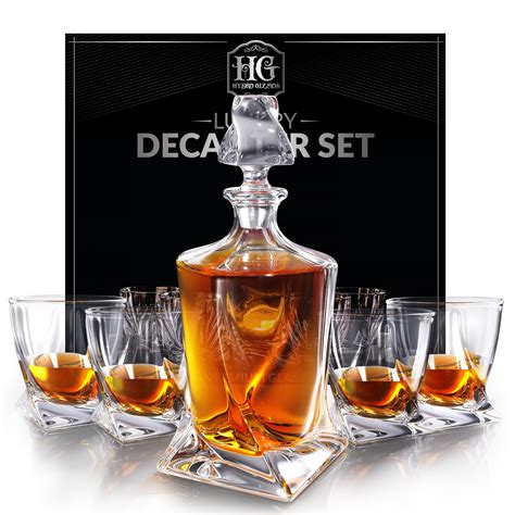 Whiskey Decanter Set For Men With 4 Drinking Glasses For Cognac