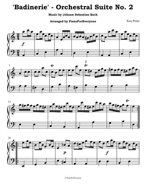 Badinerie From Orchestral Suite No 2 Bach Easy Piano Arr