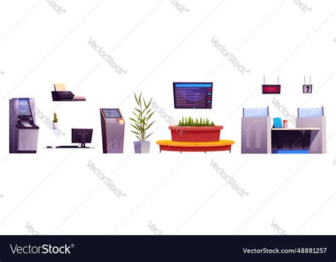 Bank Office Interior Design Elements Set Vector Image